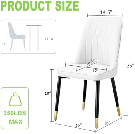 Dining Chairs Set of 4,Modern Dining Room Chairs,Faux Leather Dining Chairs with Thick Cushion and Metal Legs,White Kitchen Chairs for Dining Room Kitchen, White