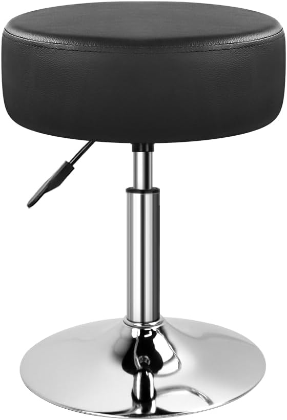 WKWKER Adjustable Vanity Stool for Makeup Room Swivel Makeup Stool Small Round Ottoman for Living Room Makeup Chair for Bedroom SPA Salon Studio (Black)