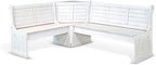Pemberly Row 75" x 56" Farmhouse Wood Breakfast Nook Set with Table, Storage, Reversable Benche, L-Shaped Corner Bench, for Dining Room, in Marble White Finish