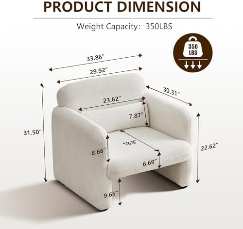 33.86" Accent Chairs, Modern Velvet Fabric Arm Chair Comfy Upholstered Armchair Leisure Single Sofa Chair with a Waist Pillow for Bedroom, Office and Living Room (Beige)