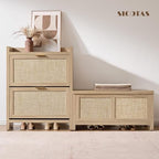 SICOTAS Rattan Storage Chest 39.4" Storage Bench for Bedroom | Modern Boho Storage Truck with 2 Safety Hinges and Flip Top for Living Room Entryway, Supports 220 lb, Light Oak