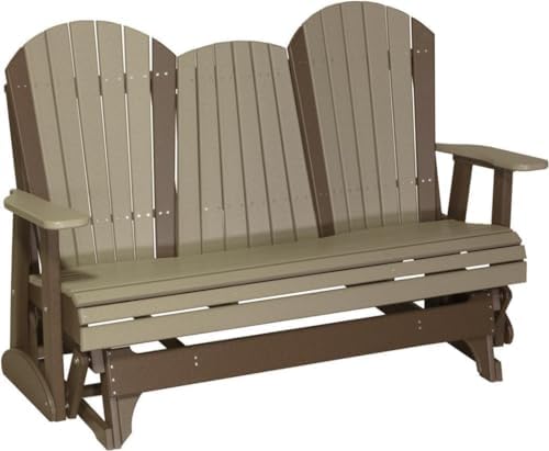 LuxCraft 5' Adirondack Glider with fold Down Console (Weatherwood on Chestnut Brown)