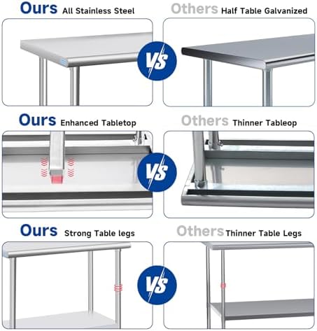 Stainless Steel Table for Prep & Work, Commercial Stainless Steel Prep Metal Table for Home Kitchen Restaurant Space Expansion (24 x 18 x 33 Inch)