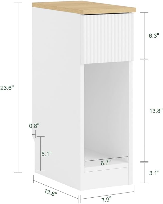 SoBuy Narrow Nightstand, Slim Bedside Tables with Drawers Suitable for Small Space, Easy Assemble (White) | Bedside Table Bedroom Living Room Table with Skirting Board Design, Space Saving for Small Spaces, White, FBT111-W