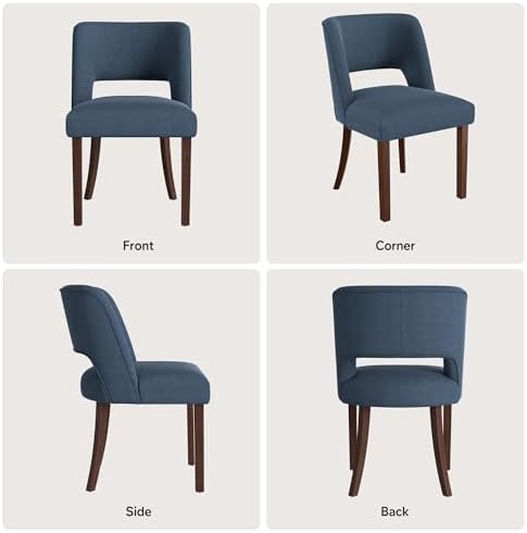 Dining Chairs Set of 2,Modern Dining Room Chairs with Thick Cushions,Linen Upholstered Kitchen Dining Chairs with Wood Legs for Kitchen Dining Room Living Room,Darkblue