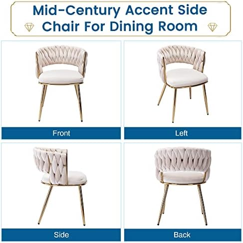KCC Velvet Dining Chairs Set of 2,Woven Chairs with Metal Legs,Green | Modern Dining Chair with Metal Legs, Upholstered Dining Chairs for Dining Room, Kitchen, Vanity, Living Room
