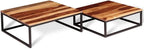 2 Piece Nesting Coffee Table Set Solid Acacia Wood | Retro Industrial Style, Metal Frame, Space Saving, for Living Room Bedroom