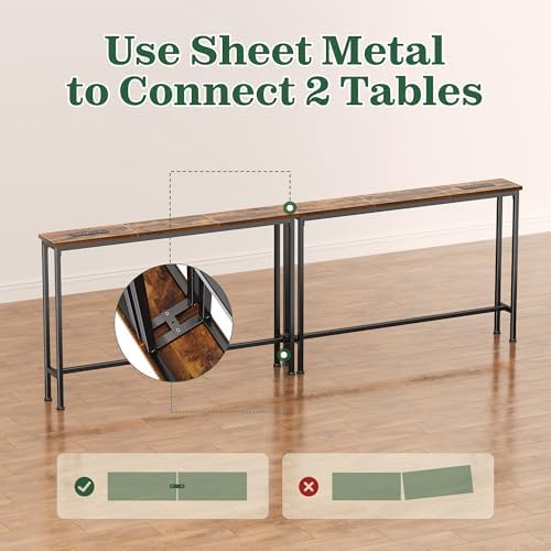 SUPERJARE 39.4 inch Narrow Behind Couch Table with Charging Stations | Power Outlet with USB-C Ports, Extra Storage Behind Sofa,Sofa Table Console Table for Entryway Living room, Rustic Brown