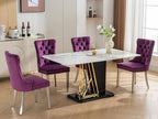 Velvet Dining Chairs Set of 4, Tufted Upholstered High Wingback Chairs with Nailhead Trim & Pull Ring, Silver Stainless Steel Legs for Dining Room, Sillas de Comedor, Purple