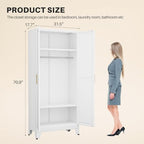 Metal Armoire Wardrobe Closet, 71" Clothing Storage Cabinet with Mirror