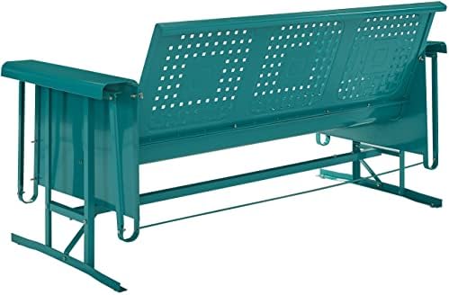 Crosley Furniture Bates Retro Metal Outdoor Sofa Glider, 3-Person Rocking Patio Bench for Porch, Deck, Turquoise Gloss