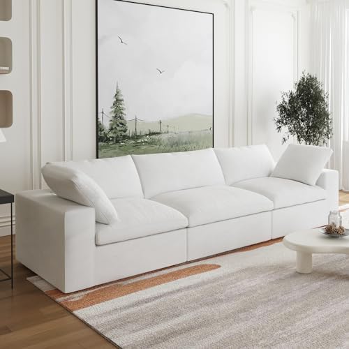 JACH Modular Sectional Sofas for Living Room, Deep 3-Seats Convertible Couch, Cushion Covers Removable, Modern Cloud Sectional Couches for Apartment (White), 120WE-3