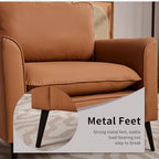 YISHENG Mid-Century Modern Living Room Accent Chairs Set of 2 - Oversized Faux Leather Armchairs with Removable Cushions & Metal Legs, Comfortable Sofas for Office/Lounge/Bedroom/Reception,（Brown）