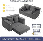 cidludto Couch Loveseat Sleeper, Convertible Sofa Bed Folding Couch Bed Foldable, 2 in 1 Chair Bed & Futon Sofa Bed, Small Pull Out Sofa with 4 Pillows for Living Room, Grey