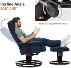 MCombo Manual Swivel Recliner with Ottoman, Chair Ottoman Set for RV Small Spaces, Living Room, Bedroom, Office 4919 (Chenille, Blue)