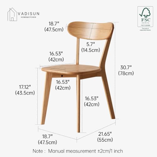 Oak Dining Chairs, Kitchen Chairs, 100% Solid Wood Modern Dinner Chair with Curved Backrest, Dining Room Chair for Kitchen, Living Room, Study (4PK, Natural)