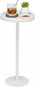 White Martini Table, Modern Small Round Side Table, Minimalist Metal & Wood Pedestal End Table with Weighted Base, White Drink Table for Living Room, Small Spaces,Next to Sofa, 24.7" Tall