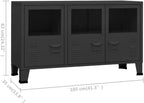 Metal and Glass Sideboard, Black Industrial Buffet Cabinet with 3 Doors, Accent Storage Credenza for Dining or Living Room, Matte Finish, 41.3 x 13.8 x 24.4 Inches