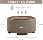 29.5 Inch Round Storage Ottoman Coffee Table, Brown Teddy | Modern Circle Coffee Table With Storage With Removable Lid Top and Solid Wood Legs, Round Ottoman for Bedroom, Living Room