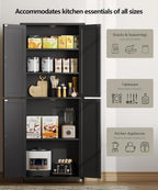 Akxomel 63''H Tall Farmhouse Bathroom Storage Cabinet with 4 Doors Black | Floor Storage Cabinet with Barn Doors, Adjustable Shelf, Pantry Cabinet for Kitchen, Laundry Room, Living Room, Entryway