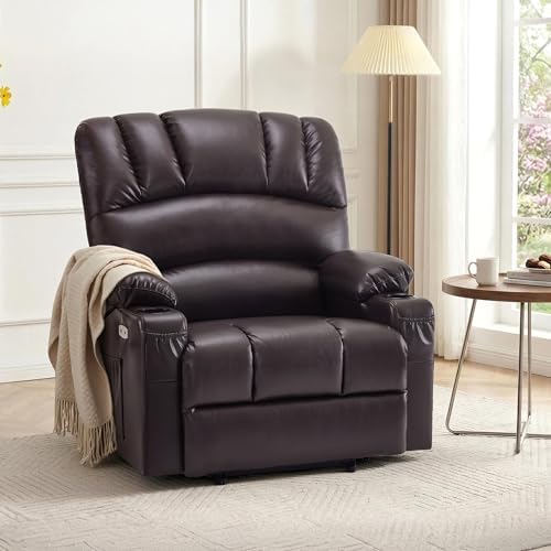 MCombo Oversized Power Lift Recliner Chair for Elderly R7092 (Dark Brown) | Stand Assistance, Wide seat, Heat and Massage, 4.7" Extra Footrest, 150° Max Recline, USB Ports, Cup Holders, Faux Leather