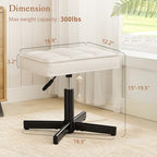 LUE BONA Adjustable Vanity Stool, 15''-19.5'' Foot Rest Under Desk, 360° Swivel Vanity Chair for Makeup Room, Cream Upholstered Faux Leather Ottoman for Bathroom & Living Room, 300lbs