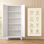 Washsemba 71'' Farmhouse Metal Storage Cabinet with Barn Doors,Steel File Cabinet for Home Office,Kitchen Pantry 4 Adjustable Shelves,Freestanding Cupboard for Kitchen,for Home Office,School (White)