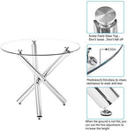 36" Luxury Silver Glass Dining Room Table Set for 4, 5-Piece Round Kitchen Dining Table Set with Cross Metal Legs and 4 Beige Velvet Upholstered Chairs, Glass Kitchen Table and Chairs Set