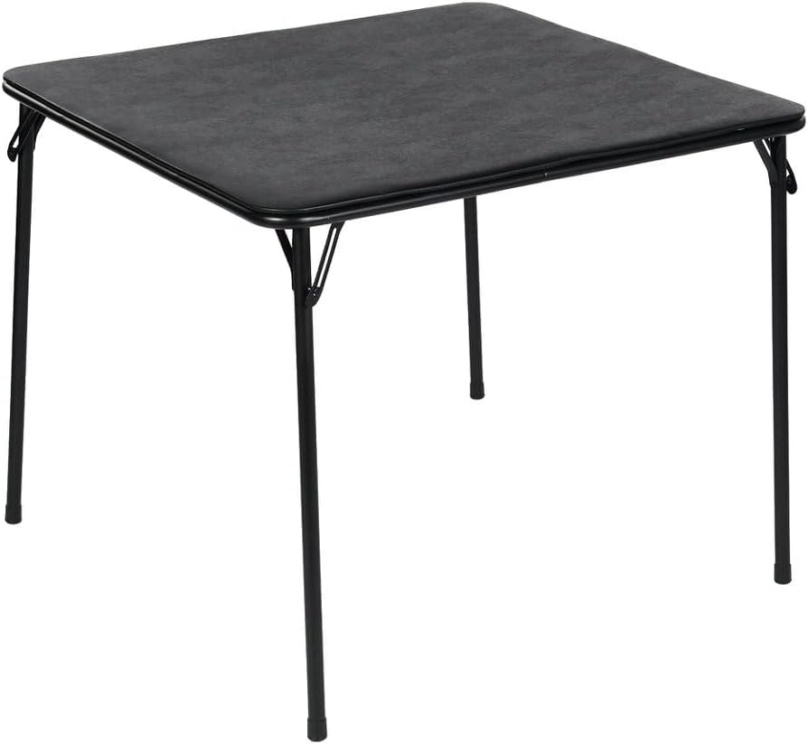 34 Inch Folding Table Foldable Portable Table, Square Folding Card Table for Poker Games, Camping, Picnic, Metal Construction with PU Soft Padded Tabletop, Space Saving Storage, Black | Soft PU tabletop, folding design, portable for cards, board games
