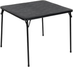 34 Inch Folding Table Foldable Portable Table, Square Folding Card Table for Poker Games, Camping, Picnic, Metal Construction with PU Soft Padded Tabletop, Space Saving Storage, Black | Soft PU tabletop, folding design, portable for cards, board games