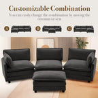ROWHY 112'' Modular Sectional Cloud Couch with Movable Ottoman, 4 Seat Modern Chenille Sofa, Deep Seat L Shaped Couch for Living Room Bedroom Apartment, Grey | Sturdy Frame