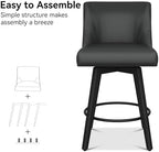 26" Counter Height Swivel Bar Stools, Set of 4, Black Grey | Faux Leather Upholstered Counter Barstools with Backs, Solid Wood Legs for Kitchen Island, Home Bar Chairs