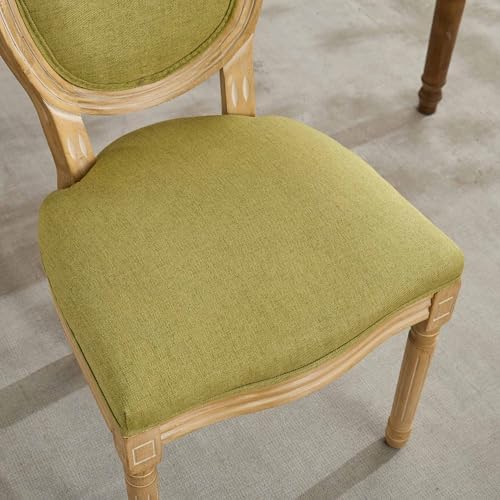 SoarFlash French Dining Chairs Set of 4, Vantage Dining Chair with Round Back, Wood Leg Farmhouse Country Rattan Dining Chair for Kitchen,Bedroom,Green