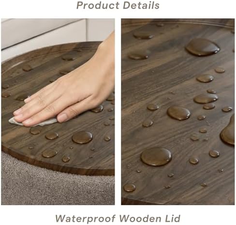 29.5 Inch Round Storage Ottoman Coffee Table, Brown Teddy | Modern Circle Coffee Table With Storage With Removable Lid Top and Solid Wood Legs, Round Ottoman for Bedroom, Living Room