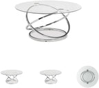 BOWERY HILL Modern 3-Piece Coffee Table Set, Glass Top with Chrome Metal Rings, Includes 1 Coffee Table and 2 End Tables, Adjustable Levelers, Tempered Glass, Contemporary Living Room Furniture