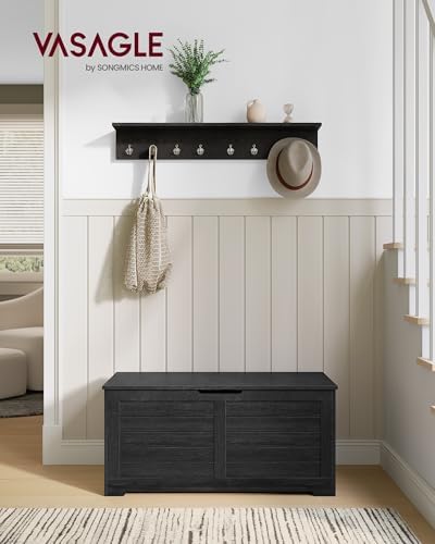 VASAGLE Storage Chest, 39.4 Inches Width Bench with 2 Safety Hinges | Farmhouse Style, for Entryway, Bedroom, Living Room, Charcoal Gray, SOFIE Collection ULSB061B01