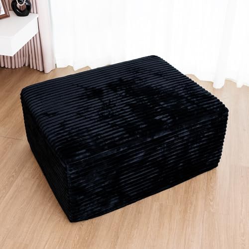 37.4" Plush Corduroy Ottoman, Upholstered Cloud Ottoman for Couch in a Box, Modular Sectional Couches for Living Room, Compressed Memory Foam, No Assembly Require, Black