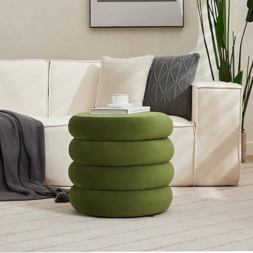 Flouki 19.5" Storage Ottoman Round, Vanity Stools for Bedroom, Velvet Pouf Ottoman with Removable Lid, Modern Ottomam Stool for Girls Women, Foot Stool for Living Room, Green