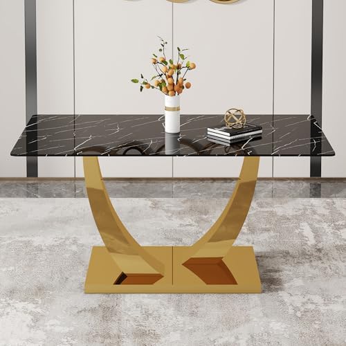 Modern Dining Table for 4/6, 63 Inch Faux Marble Dinner Table, Rectangular Kitchen Table, Easy Assembly Kitchen and Dining Room Table with Durable Frame, Scratch and Heat Resistant