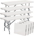 6ft Table Large Folding Table White Folding Table with Portable Carrying Handle 6ft Heavy Plastic Foldable Table for Party, Wedding, Events, Dining, Camping, Picnic Indoor (White, 4 Pcs)