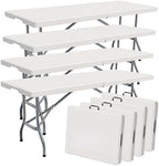 6ft Table Large Folding Table White Folding Table with Portable Carrying Handle 6ft Heavy Plastic Foldable Table for Party, Wedding, Events, Dining, Camping, Picnic Indoor (White, 4 Pcs)