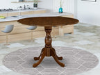 East West Furniture DMT-AWA-TP Dublin Kitchen Dining Table - a Round Wooden Table Top with Dropleaf & Pedestal Base, 42x42 Inch, Walnut