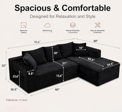 96" Cloud Sectional Couches with Chaise for Living Room