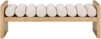 MAKLAINE Set of 2 Contemporary Natural Wood Bench with Cream Fabric Cushions