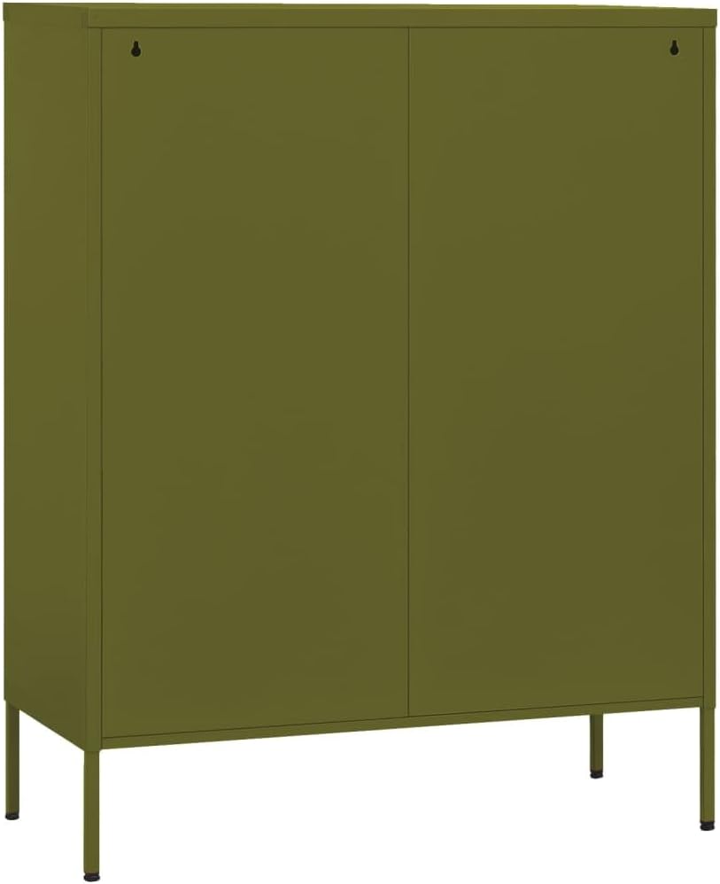 Olive Green Steel Storage Cabinet 13.8"x31.5"x40" Modern 4-Door Pantry Organizer & Bathroom Storage Cabinet Adjustable Shelves Robust Metal Frame for Living Room Kitchen Garage