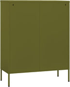 Olive Green Steel Storage Cabinet 13.8"x31.5"x40" Modern 4-Door Pantry Organizer & Bathroom Storage Cabinet Adjustable Shelves Robust Metal Frame for Living Room Kitchen Garage