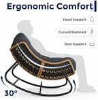 SWITTE Papasan Rocking Chair, Outdoor Wicker Egg Rocker with Cushion, Grey | Comfy Oversized Reading Chair, Cozy 30°-Rock Bed with 6" Cushion, Steel Frame 450LBS Capacity for Patio Porch Lawn