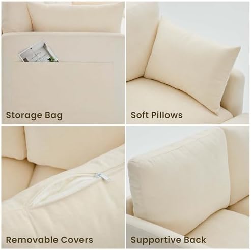Iroomy Sectional Cloud Couch for Living Room, Spring Cushion Seating, L Shaped Convertible Modular Sofa with Ottoman, Beige
