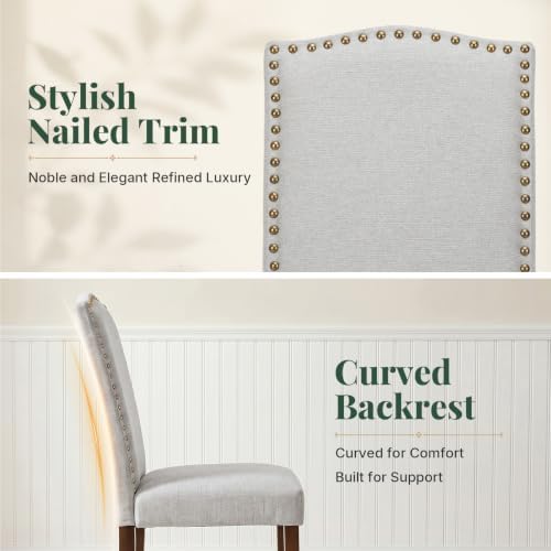 Upholstered Dining Chair Set of 4, Farmhouse Fabric Kitchen Chair | Modern, Padded Seat, Solid Wood Legs, High Back, Nailhead Trim, Living Room, Restaurant, Hotel, Grey