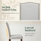 Upholstered Dining Chair Set of 4, Farmhouse Fabric Kitchen Chair | Modern, Padded Seat, Solid Wood Legs, High Back, Nailhead Trim, Living Room, Restaurant, Hotel, Grey